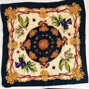 Talbots 100% Silk Navy Botanical Print 36” Square Scarf